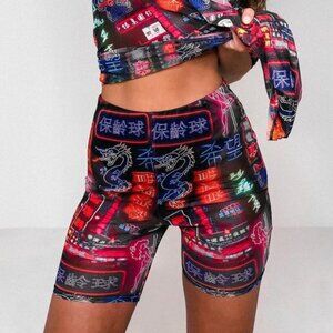 Missguided Neon Sign Mesh Biker Shorts